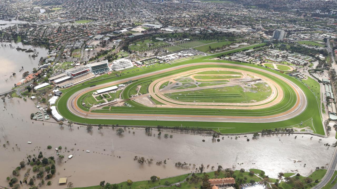 Flemington Racecourse avoided serious flooding. Picture: David Caird