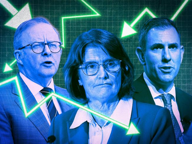 18 February 2025; Interest rates cut in retro style, Jim Chalmers, Michele Bullock and Anthony Albanese. Sources: NewsWire Artwork by: Frank Ling. Ratio 4:3  For DIGITAL.