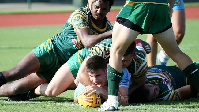 Trial match. Cairns Foley Shield side vs Northern Pride under-20s at Barlow Park. Pride's Ben Campagnolo scores his 3rd try of the game. PICTURE: STEWART McLEAN