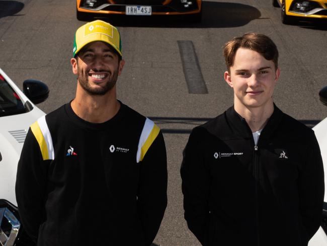 Victorian driver Oscar Piastri meets F1 Daniel Ricciardo, the man he hopes to emulate.  Renault Track Day Grand Prix March 11 2020