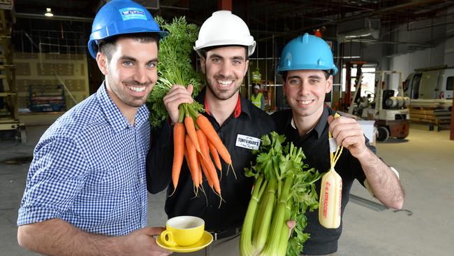 Capobianco brothers Michael, Frank and Paul ahead of the opening of the family’s store in the revamped Brickworks market. Picture: Campbell Brodie.