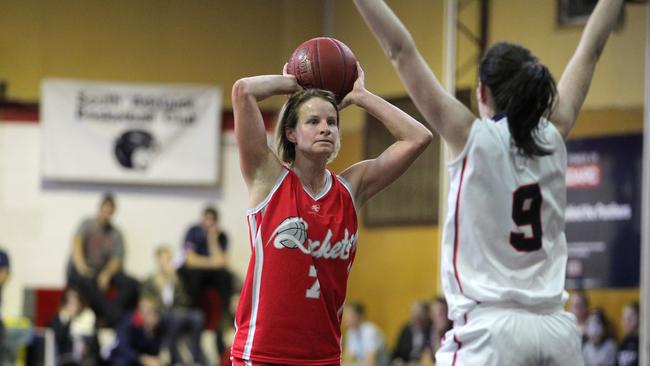 North Adelaide star Jo Hill playing for the Rockets during the 2014 Premier League season. Picture: Stephen Laffer.