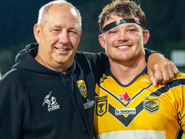 Sam Burns celebrates his 100th Sunshine Coast Falcons game in style.