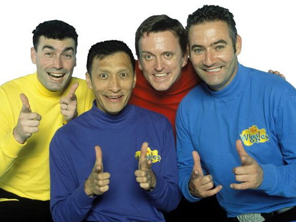 Members of children's band "The Wiggles", Greg Page (yellow), Jeff Fatt (purple), Murray Cook (red) and Anthony Field (blue). Picture: Supplied