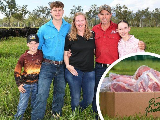 Pure Produce owners Lauren and Luke St George with their children, Fletcher, 10, Campbell, 17, and Penny, 13, pictured on their regenerative farm. Picture: Shae Beplate.