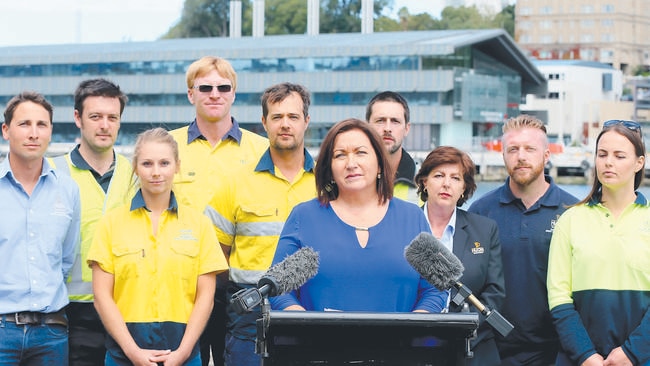 Huon Aquaculture’s Frances Bender announces the legal action. Picture: SAM ROSEWARNE