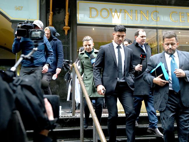 Parramatta player Dylan Brown leaves Downing Centre Court. Picture: NCA NewsWire/Jeremy Piper