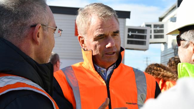 Paul Broad when he was Snowy Hydro CEO, talking to workers at the site. Picture: Supplied