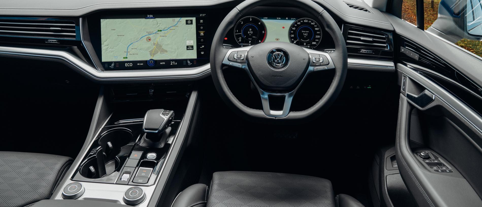 Touareg cockpit: There are options for screen upgrades and panoramic sunroof.