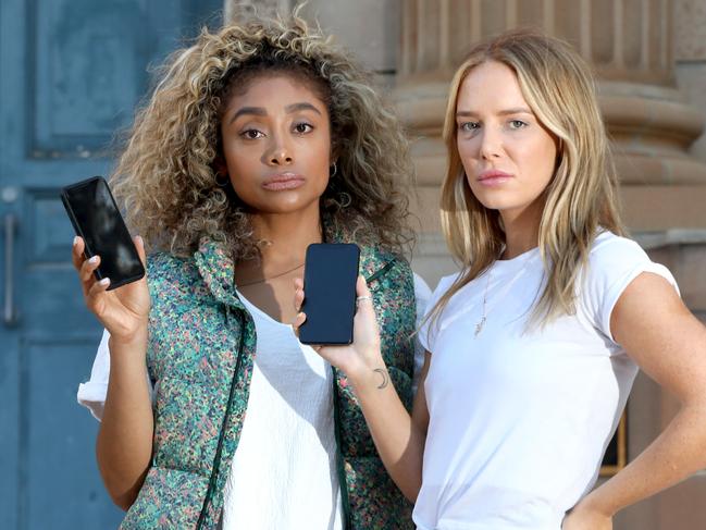 (L-R) Cindy Sambola, 29 and Olivia Cotterill, 29, pictured at Sydney University, Sydney, 28th April, 2019. Olivia Cotterill, 29, and Cindy Sambola, 29, travelled to Europe in 2018 and returned home to get stung by whopping phone bills for using international roaming. Picture by Damian Shaw