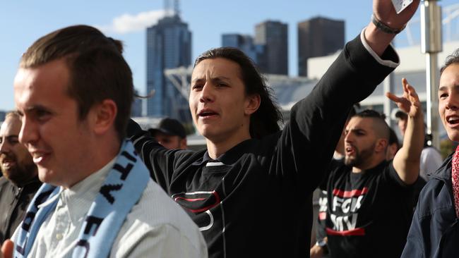 Fans arrive for the Melbourne derby. Picture: Getty Images