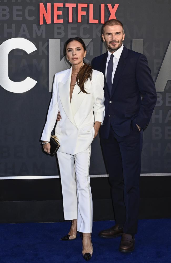 Victoria and David Beckham attend the Netflix 'Beckham' UK Premiere at The Curzon Mayfair in London, England. Picture: Gareth Cattermole/Getty Images