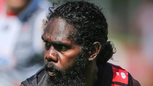 Key Tiwi Bombers defender Jason Puruntatameri is free to play in the NTFL first semi-final after a striking charge was reduced from a two-match ban to a reprimand. Picture: GLENN CAMPBELL