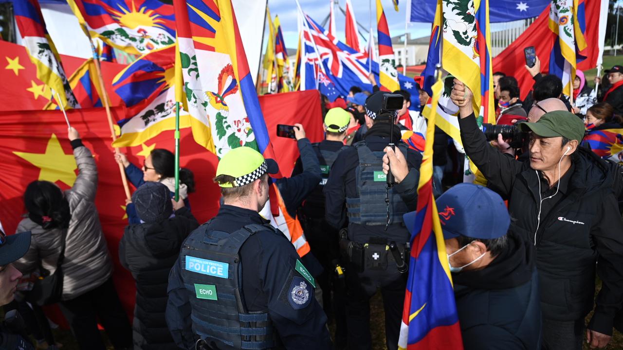 Tensions simmered ahead of Premier Li’s arrival. Picture: Martin Ollman/NewsWire