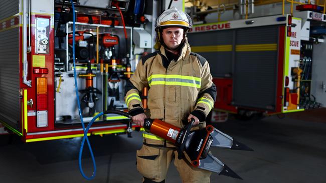 Queensland Fire Department's Tarrant Green has recalled some shocking and horrific road traffic crashes that he has been assigned to in his role as firefighter and rescue technician. Picture: Brendan Radke