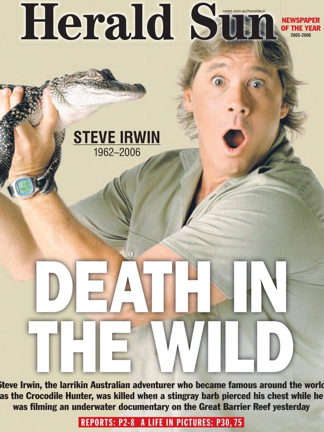 September 5. 2006 — Australians lost one of their most iconic characters, Steve Irwin, the colourful “Crocodile Hunter,” pierced in the chest by a stingray barb while filming on the Great Barrier Reef.