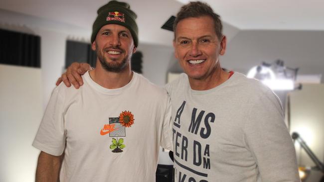 Travis Boak with Mark Soderstrom on the new podcast The Soda Room. Picture: Supplied