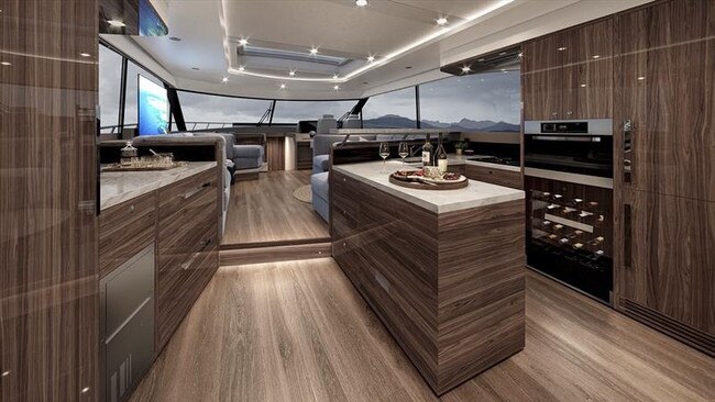 The kitchen of the Maritimo yacht.