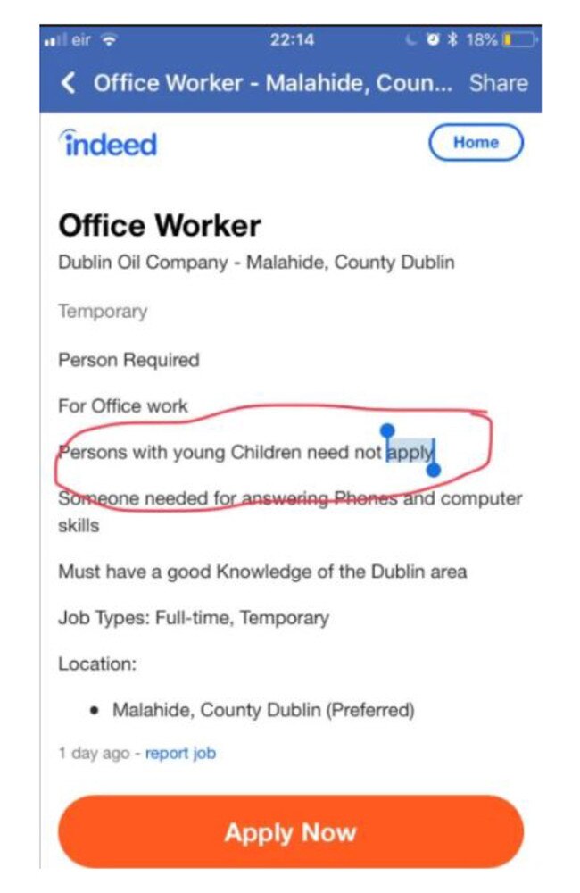 The job ad posted on Indeed.