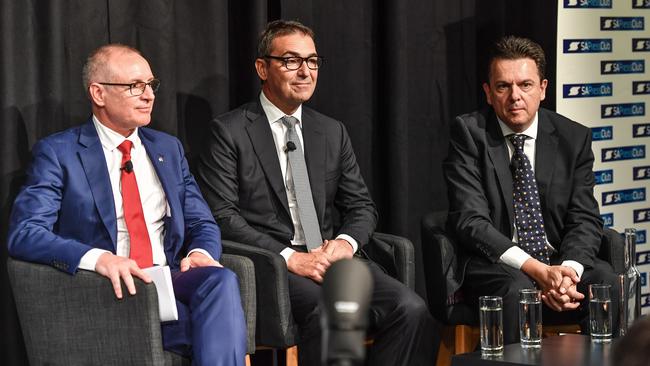 Premier Jay Weatherill, Opposition Leader Steven Marshall and SA Best Leader Nick Xenophon. Picture: AAP / Roy Vandervegt