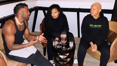 Janet Jackson with Jason Derulo and Janet's backup dancer Dominique in Hennessy Bar after their RnB Fridays Live Show in 2019. Picture: Instagram