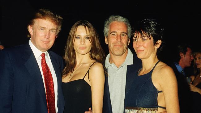 Donald Trump and his girlfriend (and future wife) Melania Knauss with Jeffrey Epstein and Ghislaine Maxwell in 2000. Picture: Getty