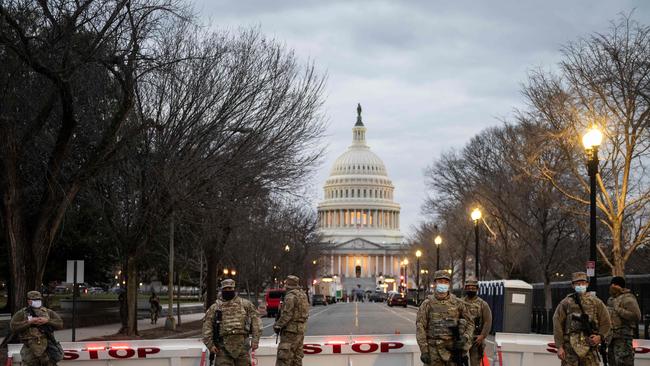 Members of the US National Guard stand watch at the US Capitol in Washington, DC. Picture: AFP