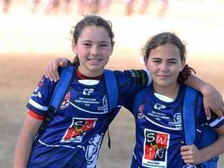 MATES: Sophie Beetson and Paige Mills are part of the Cunnamulla team at this week's zone 5 under-43kg rugby league carnival at Platz Oval, Clifton. Picture: Gerard Walsh