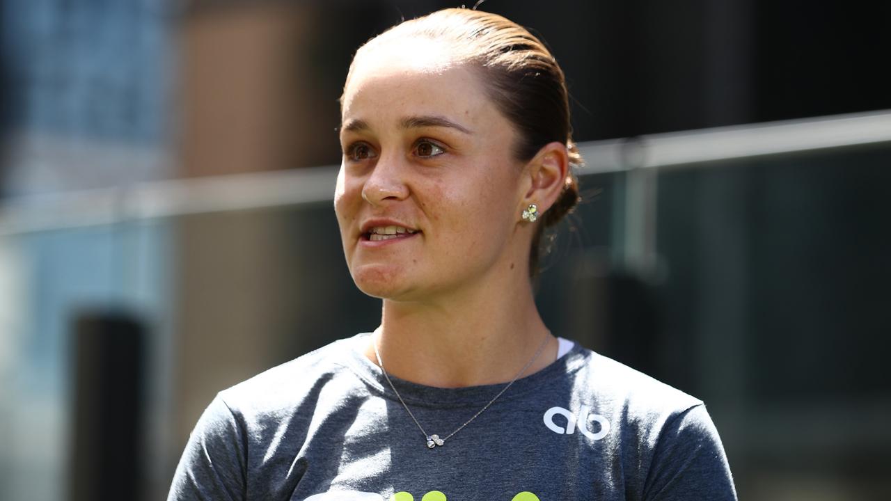 BRISBANE, AUSTRALIA - MARCH 24: Ash Barty speaks to the media during a press conference at the Westin on March 24, 2022 in Brisbane, Australia. Barty announced her retirement from tennis yesterday at age 25 and ranked number one in the world. (Photo by Chris Hyde/Getty Images)