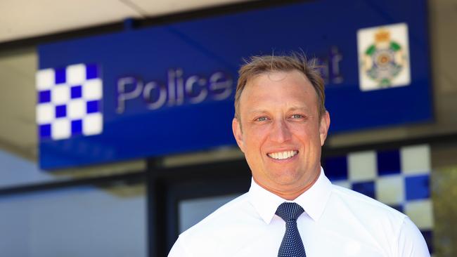 Premier Steven Miles outside a Police Beat  in Townsville as part of the Election. Pics Adam Head