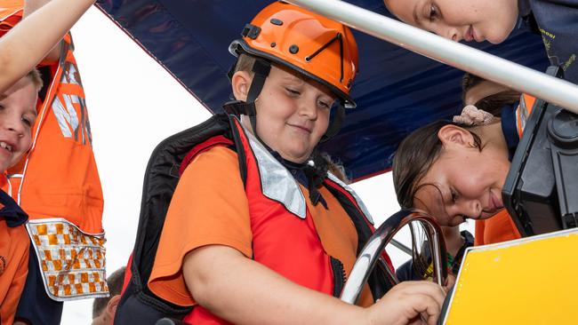 Girraween Primary School students tour the NTES Palmerston Volunteer Unit, meeting Paddy the Platypus and testing out the emergency sirens. Picture: Pema Tamang Pakhrin