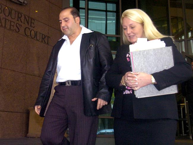 Tony Mokbel  leaves Melbourne Magistrates Court with his lawyer, Nicola Gobbo.