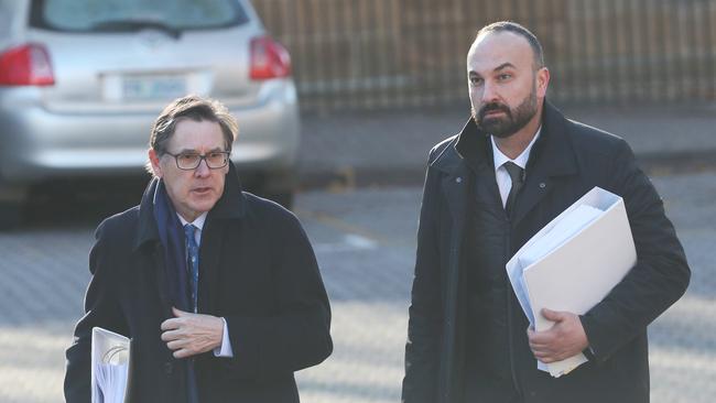 Raoul Wilson SC and Moe Sultan arrive at the Supreme Court in Hobart. Picture: NIKKI DAVIS-JONES