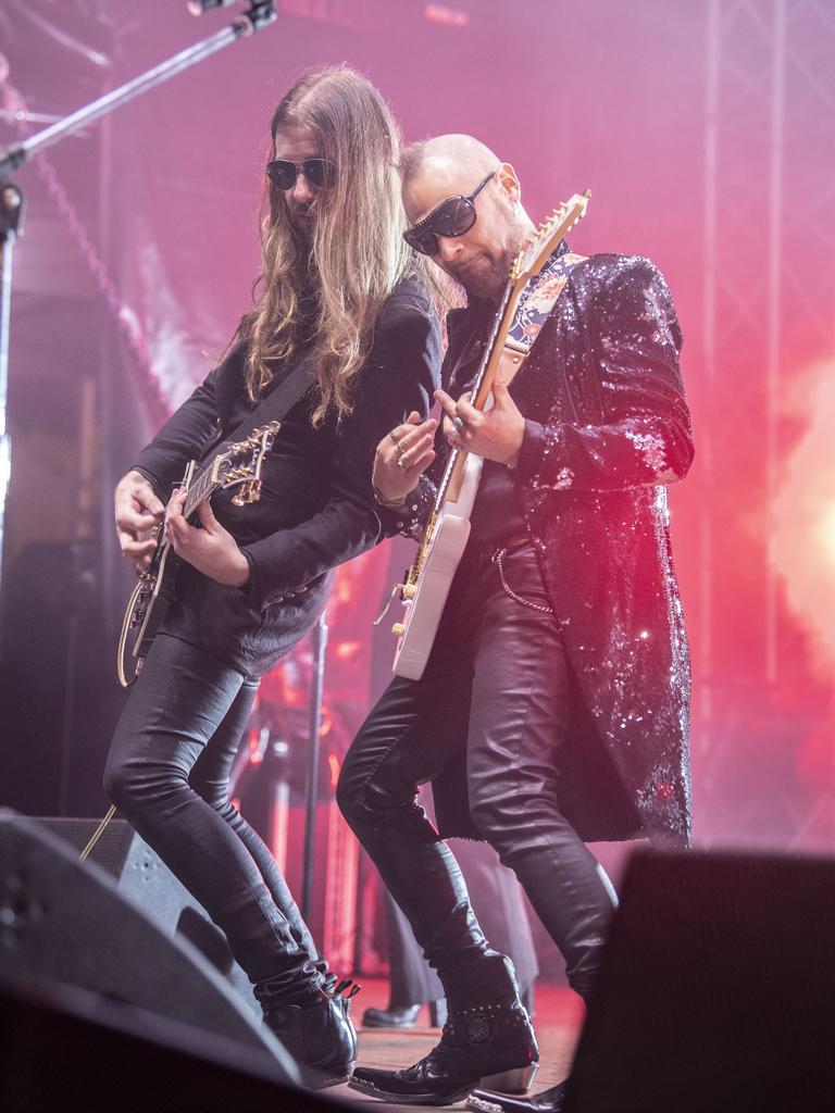 James Mudd and Brian Canham from Pseudo Echo play at the Toowoomba Carnival of Flowers Festival of Food and Wine. Saturday, September 10, 2022. Picture: Nev Madsen.