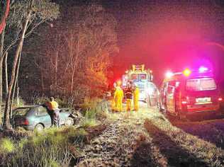 A woman escaped with no injuries in this smash on the Pacific Hwy. Picture: Frank Redward