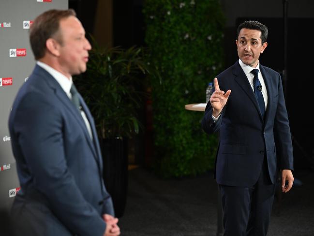 22/10/2024:  QLD Premier Steven Miles and LNP leader David Crisafulli during the Sky News and The Courier Mail  PeopleÃ¢â¬â¢s Forum at Suncorp Stadium, Brisbane. pic: Lyndon Mechielsen/Courier Mail