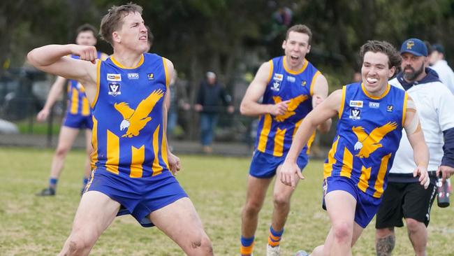 MPFNL: Somerville’s Lachlan Sharp celebrates. Picture: Valeriu Campan