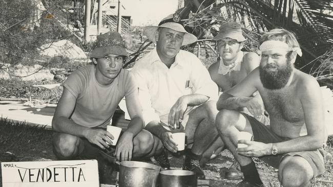 A work crew from the destroyer HMAS Vendetta take a break. Picture: Supplied.