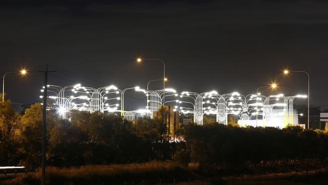 The Gold Coast sign in lights pictured on the M1. (AAP Image/Josh Woning).