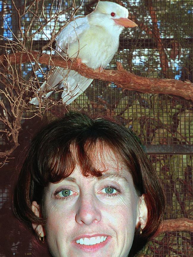 Lisa Christie with Snowy a rare albino Kookaburra which only takes place one in every 100,000 births Picture: Charlie Steell