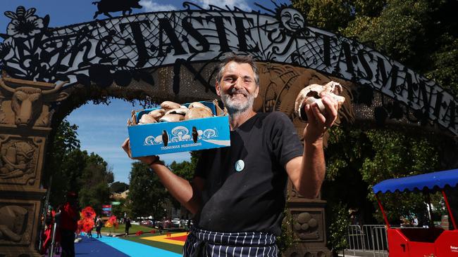 Festival Mushrooms co-owner Giovanni Bertelli says sales at his stall are down about 25 per cent on last year. Picture: NIKKI DAVIS-JONES