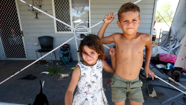 Andre Smith. aged 7, and 6yo sister Unique Knight live in the Alice Edwards Village. Picture: Toby Zerna