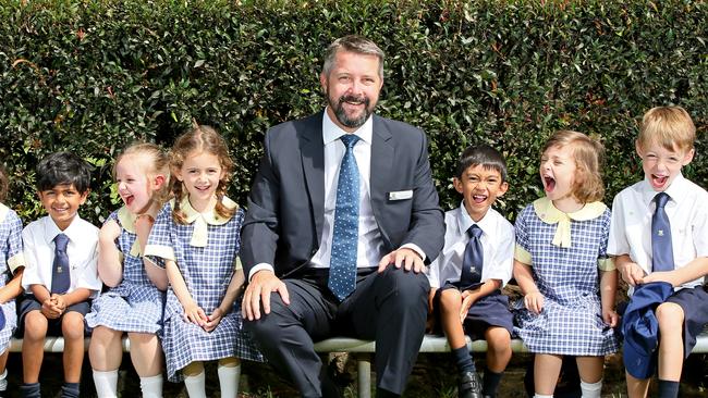 John Colet School's headmaster Julian Wilcock with pupils. Picture: Troy Snook