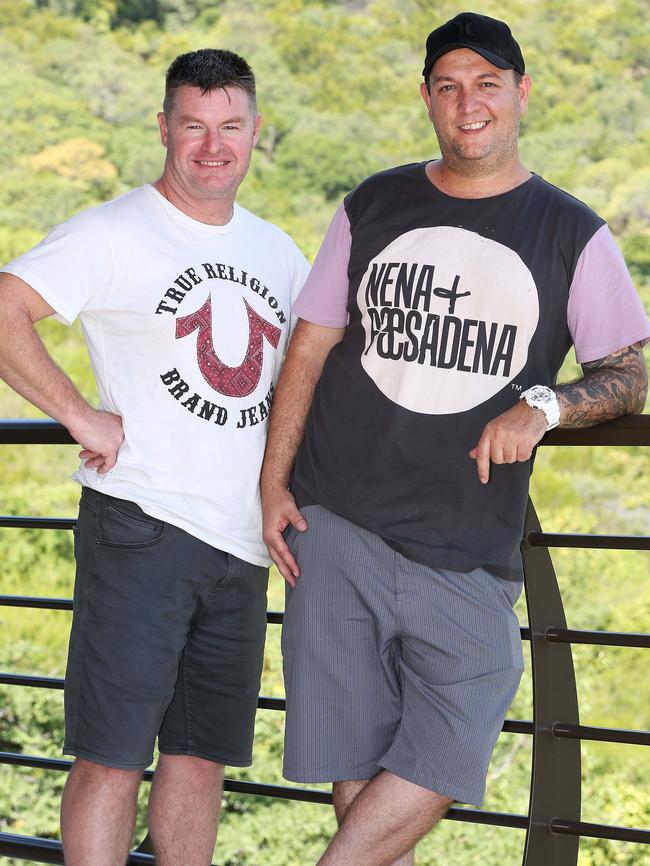 Barry Hall's mates Gavin Langborne and Aaron Broomfield. Picture: Nigel Wright/Ten