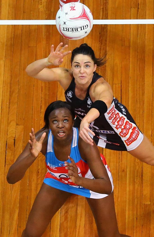 Elite sport ... Sam Wallace of the Swifts is challenged by Sharni Layton of the Magpies in Super Netball action. Picture: Jason McCawley (Getty Images)