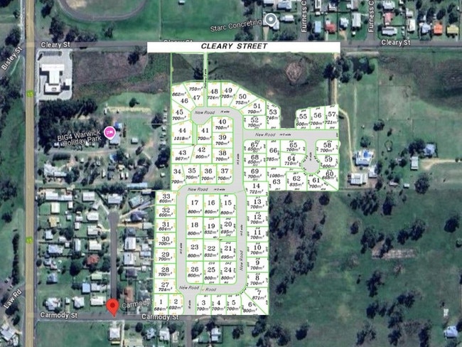 Mock-up of how the new estate in between Cleary and Carmody St could look overplayed the current landscape (Photos: SDRC/ Google Maps)