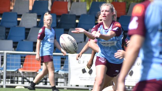 CQ Capras women go through their paces in a trial match against the clubâ€™s under-19s at Browne Park on Saturday, February 12, 2022.