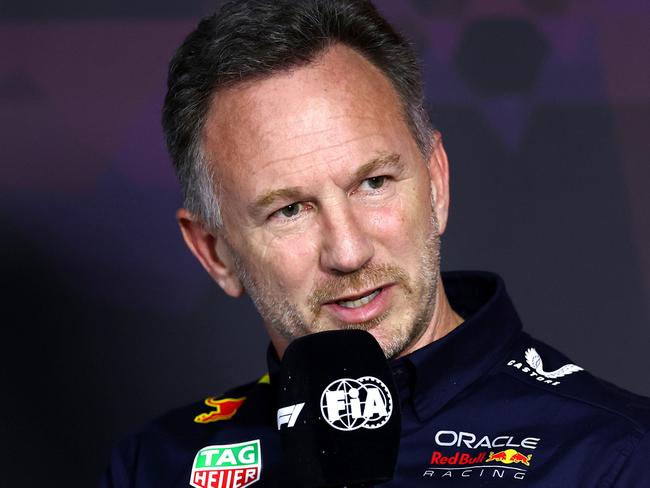 JEDDAH, SAUDI ARABIA - MARCH 07: Oracle Red Bull Racing Team Principal Christian Horner attends the Team Principals Press Conference during practice ahead of the F1 Grand Prix of Saudi Arabia at Jeddah Corniche Circuit on March 07, 2024 in Jeddah, Saudi Arabia. (Photo by Bryn Lennon/Getty Images)