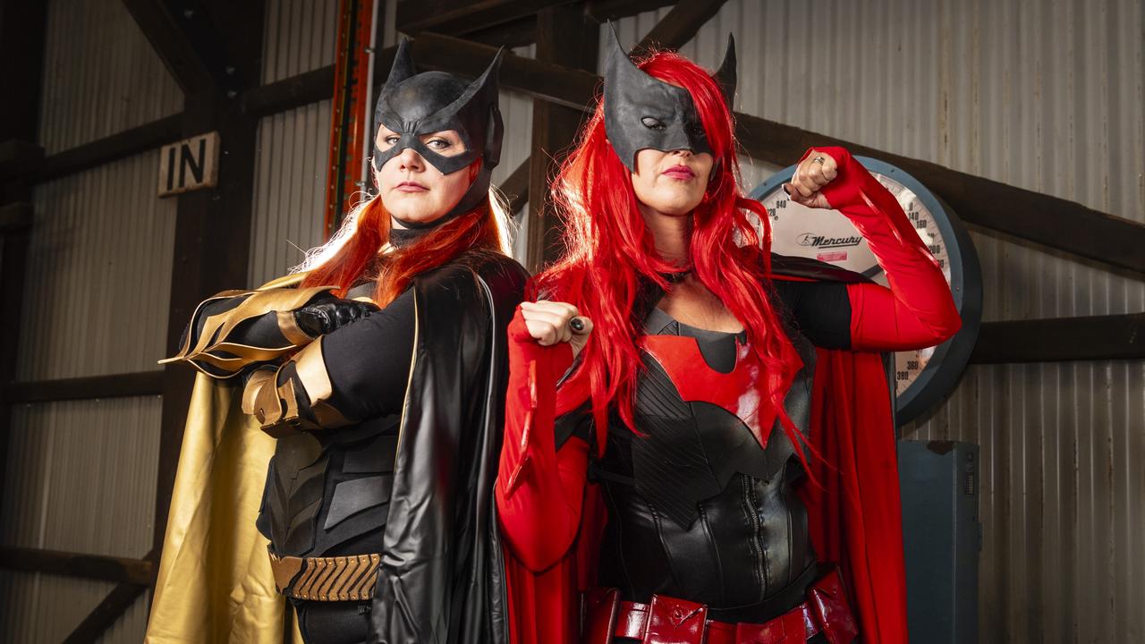 Batgirl aka Rebecca Velt (left) and Batwoman aka Ashlee Mesken at Comic-Geddon at The Goods Shed, Sunday, June 25, 2023. Picture: Kevin Farmer