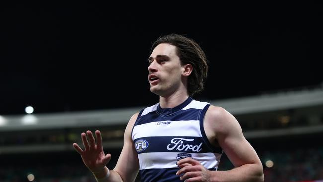 SYDNEY, AUSTRALIA - JUNE 30: Gryan Miers of the Cats looks on during the round 16 AFL match between Sydney Swans and Geelong Cats at Sydney Cricket Ground on June 30, 2023 in Sydney, Australia. (Photo by Jason McCawley/AFL Photos/via Getty Images)